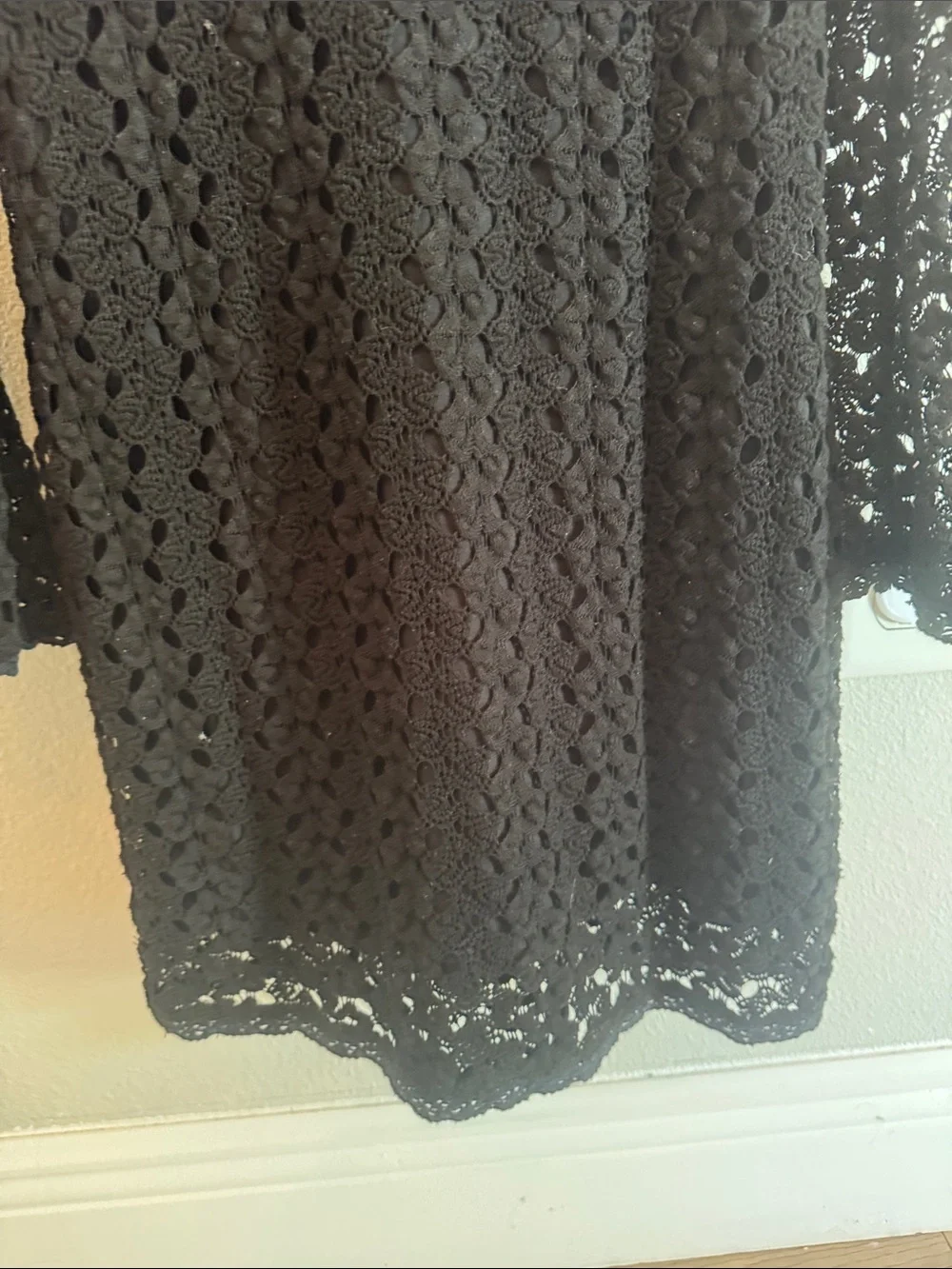 Free People Black Crochet Lace Long-Sleeve Dress